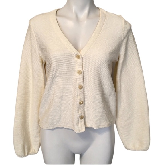 MADEWELL Texture & Thread White Button Down Balloon Cardigan Sweater - Picture 5 of 6